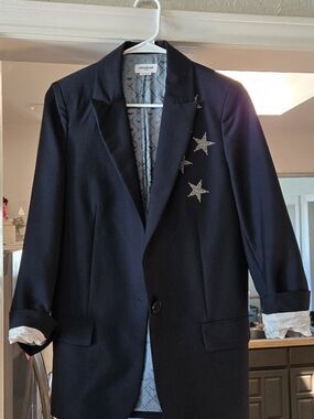 Zadig And Voltaire Navy Blazer with Rhinestone Star Accents